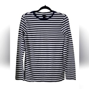 Navy and white striped long sleeve shirt